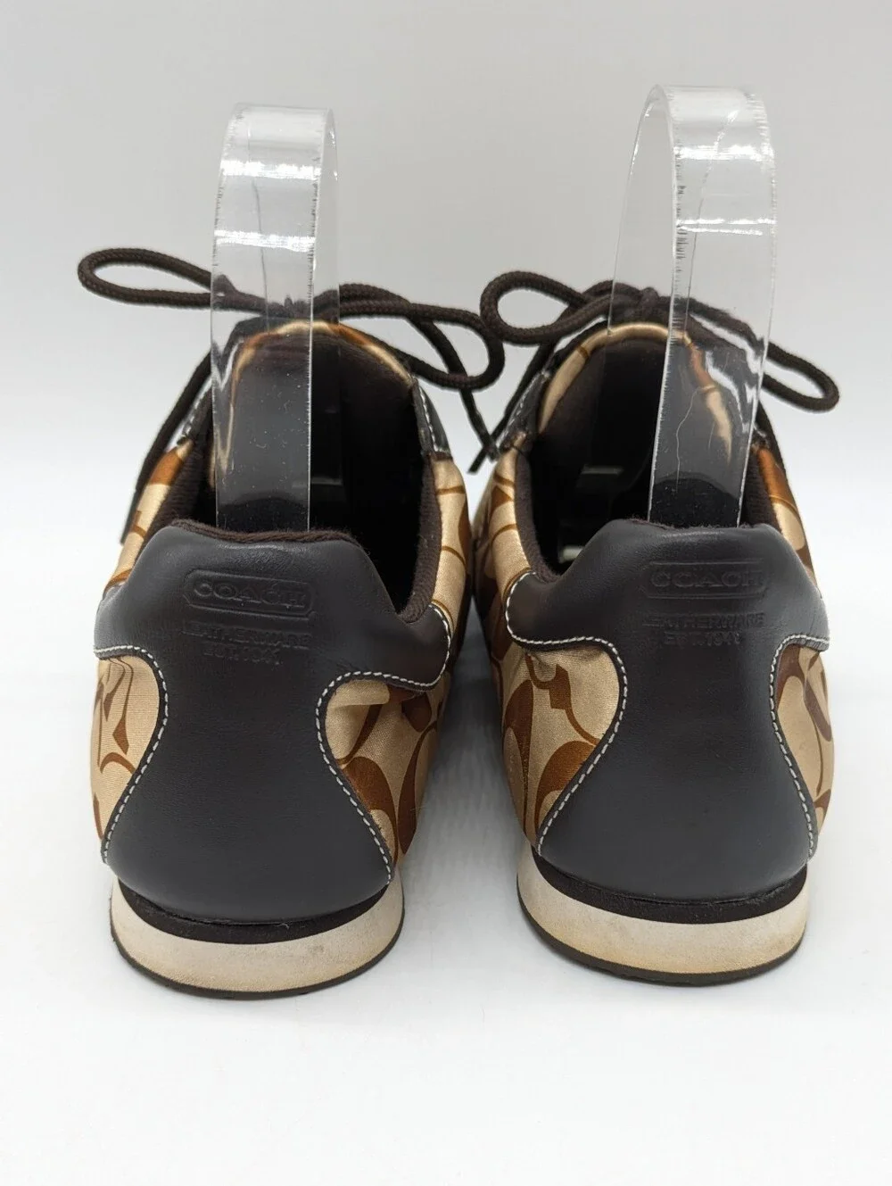 Coach Kirby Y2K Brown Tan Sateen Logo Print Lace Up Shoe 8.5